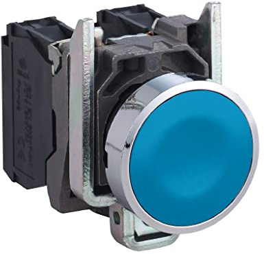 Schneider Electric Harmony XB4 - Push Button Switch, Metal, Spring Return, 1NO, 22 mm Mount, Unmarked, Flush Operator Profile, XB4BA61, Blue
