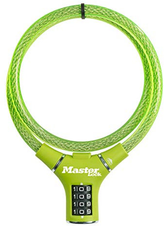 MASTER LOCK Bike Cable Lock [Combination] [90 cm Cable] [Outdoor] [Green] 8229EURDPROGRN - Ideal for Bike, Skateboards, Strollers, Lawnmowers and Other Outdoor Equipment