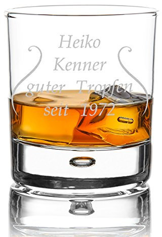 polar-effekt Personalisierbares Whiskeyglas mit Gravur - graviertes Tumbler Glas für Männer, für Papa - Geschenk für Freund zum Geburtstag - Motiv Kenner guter Tropfen