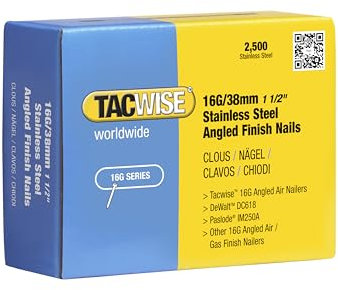 Tacwise 1223 16G/38mm Stainless Steel Angled Finish Nails for Nail Gun (2500), silver