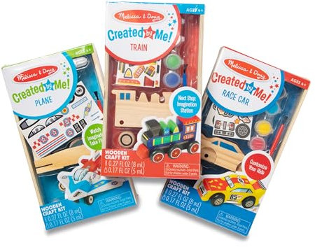 Sinoeem Melissa & Doug Bastelset aus Holz, Flugzeug, Zug und Rennauto