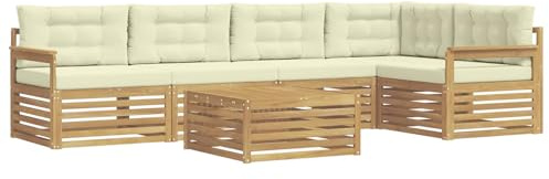 vidaXL Outdoor-Sofagarnitur mit Kissen 6 pcs Weiß und Creme Polyester, Patio Ecksofa, modernes Lounge-Set für draußen, wetterfestes Gartenmöbel für die Terrasse, Bequeme Sitzgelegenheit