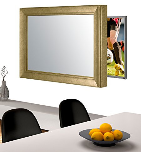 Handmade Framed Mirror to Turn Your Existing TV to Hidden Mirrored Television that Blends into Your Home or Business Decor (49 Inch, NY Gold Black)