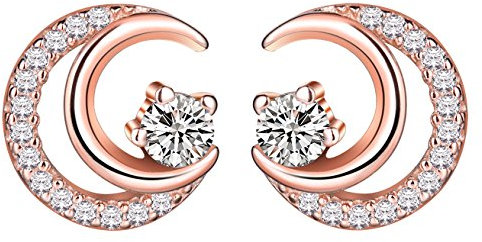 Yumilok Roségold 925 Sterling Silber Zirkonia Mond Ohrstecker Ohrringe Hypoallergen Ohrschmuck für Damen Frauen Mädchen