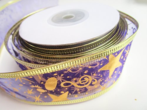 CaPiSo 20m Weihnachtsband Draht Schleifenband Geschenkband mit Sternen Glitzer Adventskranz Dekoartion Advent Weihnachten (25mm Kleine Sterne Lila)