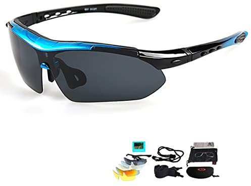V VILISUN Polarized Sports Sunglasses, UV400 Protection Cycling Glasses with 5 Interchangeable Lenses for Men Women in Cycling, Fishing, Running, Driving, Golf, Baseball, Outdoor Activities (BLUE)