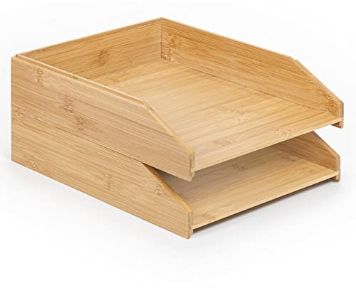 woodluv Letter Tray Desk Organiser, Document Tray, Document Storage A4 Filing Paper Organiser Desk Tidy, STACKABLE