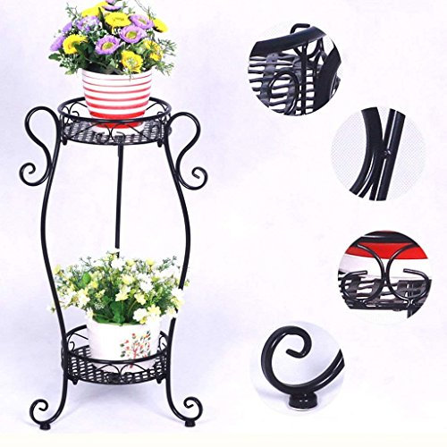 GZ Blumenregale europäischen Stil Eisen Flower Floor Boden zweistöckigen Bonsai Balkon Balkon Wohnzimmer Indoor und Outdoor Töpfe Regal,Schwarz 85cm