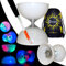Juggle Dream Lunar Spin LED-Diabolo mit feststehender Achse + silberfarbene Aluminium-Handstäbe + Reisetasche, professionelles LED-Diabolo (Silver Ali)