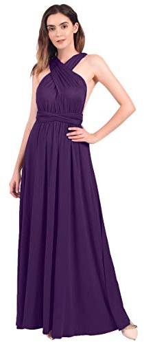 IMEKIS Donna Eleganti Abito da Sera Lungo Senza Schienale Scollo a V Multiway Vestito da Sposa Senza Maniche Damigella d'Onore Cerimonia Cocktail Formale Prom Abiti Viola Scuro XL