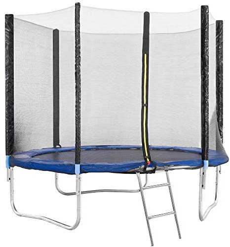 Trampolino Diametro 245 cm Tappeto Jumper Elastico Con Rete di Sicurezza, 6 Pali Imbottiti, Scaletta e Rivestimento Sui Bordi, Ideale Per Giardino Balzo (Colore Blue E Nero)