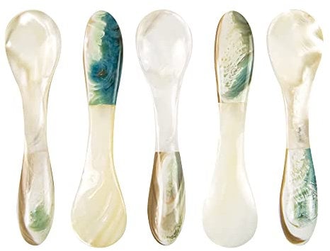 DUEBEL Cuillères en Nacre, 10,3 cm x 2,4 cm Cuillères à La Main pour Dessert, Oeuf, Caviar (5 Pièces par Jeu)