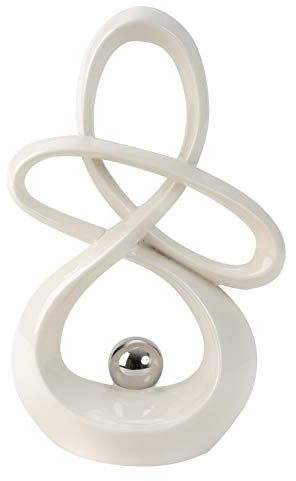 Lifestyle & More Escultura Moderna Deco Figura de Ceramica Blanca con Bola de Plata Altura 30 cm