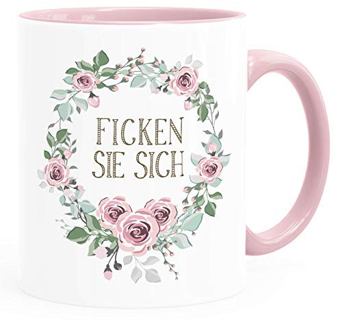 MoonWorks® Kaffee-Tasse mit Spruch individuell anpassbar Schimpfwörter Beleidigung Ironie Sarkasmus Geschenk lustige Büro-Tasse Ficken Sie sich rosa 325 ml
