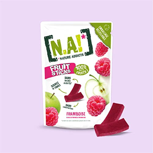 N.A! Nature Addicts - Sachet de Fruit Sticks Framboise 40g - 100% Issu - Sans Sucres Ajoutés, Sans Édulcorants ni Conservateurs - Refermable à Emmener Partout -