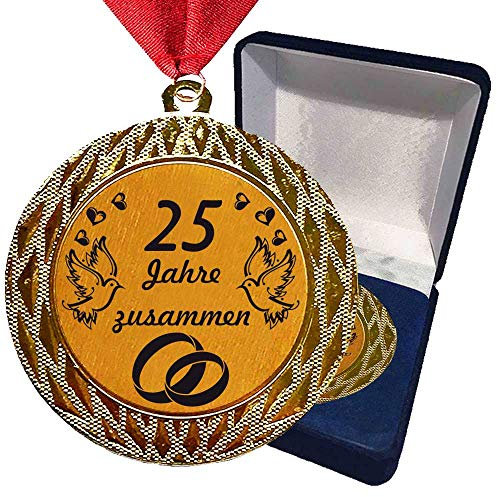 Larius Group Medaille Orden 25 Jahre zusammen Hochzeitzeit Hochzeitzeitsgeschenk Geschenk Auszeichnung Ehrenorden Wunschtext (Gold) (mit Schachtel)
