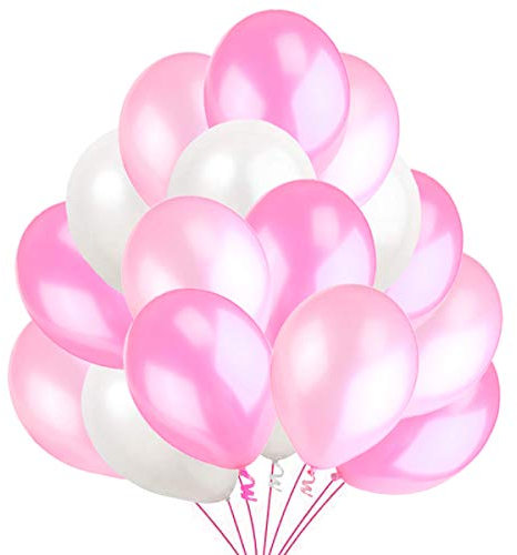 100 Luftballons Rosa Weiß Pink Ballon 25 cm und 13 cm, Partyballon Deko Pink. Dekoration fur Geburtstag, Baby Shower, Baby Dusche Party