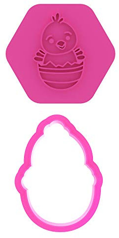 LissieLou Mini Easter Chick in Egg Easter Cookie Cutter and Fondant Icing Stamp - Light Pink