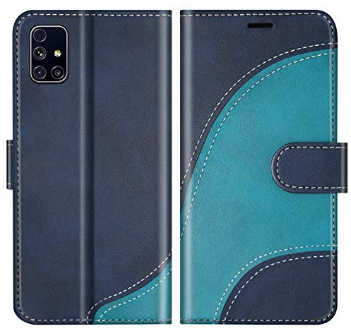 BoxTii Hülle für Galaxy M31S, Leder Handyhülle für Samsung Galaxy M31S, Ledertasche Klapphülle Schutzhülle mit Kartenfächer und Magnetverschluss, Blau