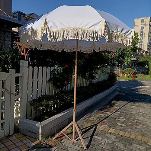 Ombrellone da Giardino con Nappe Tondo, Ombrellone da Spiaggia con Protezione UV da 2.0m con Inclinazione Manuale,per Cortile Terrazza Piscina Esterno(Bianco)