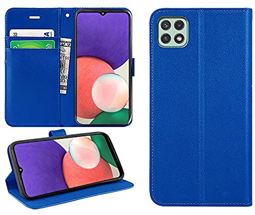DN-Technology For Samsung Galaxy A22 5G Case Flip Folio Leather Wallet with Card Holder Book Stand Phone Cover For Samsung Galaxy A22 5G (BLUE)