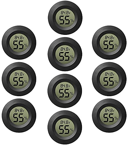 Rojuna 10-Pack Mini Thermometer Hygrometer, Small Digital Electronic Temperature Humidity Meters Gauge Indoor LCD Display for Greenhouse, Garden, Cellar, Fridge, Mason Jar