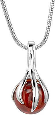 Collier Femme Avec Pendentif En Ambre Et Chaîne En Argent Sterling