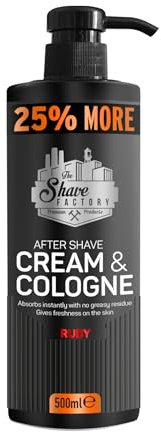 THE SHAVE FACTORY Aftershave Creme & Eau de Cologne – Ruby 500ml – 2-in-1 Feuchtigkeitsspendende und Beruhigende Lotion nach der Rasur – Erfrischender Duft für Lang anhaltenden Komfort
