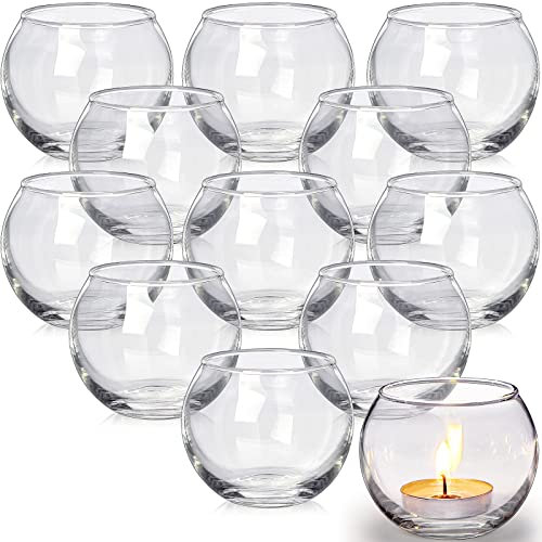 Lamorgift Lot de 12 photophores Ronds en Verre Transparent pour décoration de Table, décorations de fête et de Mariage