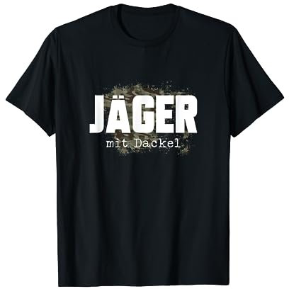 Jäger mit Dackel mit Camouflage Tarnmuster T-Shirt