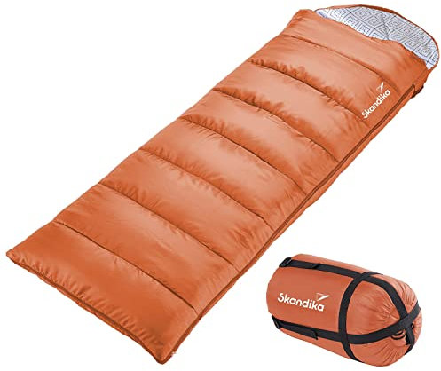 Skandika Schlafsack Iceland | Deckenschlafsack mit Polycotton Innenfutter für Erwachsene, koppelbar, 3 Jahreszeiten, bis 5° C, 220x80 cm, Kompressionstasche | Winter Outdoor Camping Wandern (Cayenne)