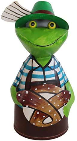 440s Zaunhocker Frosch Sepp mit Brezel ca 21cm H | EX-241404-BR