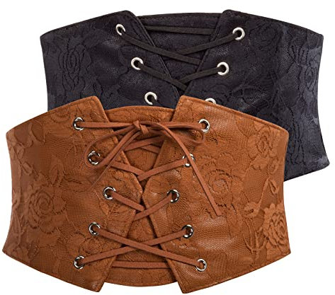 GRACE KARIN Renaissance Korsettgürtel für Damen, elastisch, breite Taille, Korsett, Schwarz und Kaffee, M