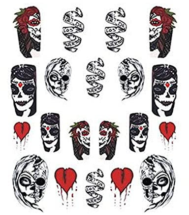 EROSPA® Nailart Nail-Tattoo Totenkopf Schädel Skull Frau Herz - Nagel Sticker - Aufkleber - Selbstklebend
