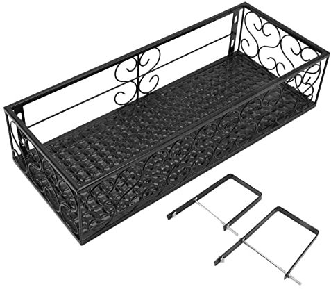 Eisen Hänge Blumenregal Korb, schwarzes Metall Balkon Blumenregal hängender Blumentopf Aufhänger, Sukkulenten dekoratives Geländer Regal für Patio Garten(For 10.5cm railing)