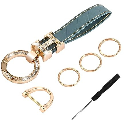Auto Schlüsselanhänger aus Leder mit Strass, Bling Schlüsselanhänger Ring Strap, Stylischer Autoschlüssel für Autoschlüssel, Universal Key Fob für Damen Frauen, 360 Grad drehbar, D-Ring, 3 Keyrings