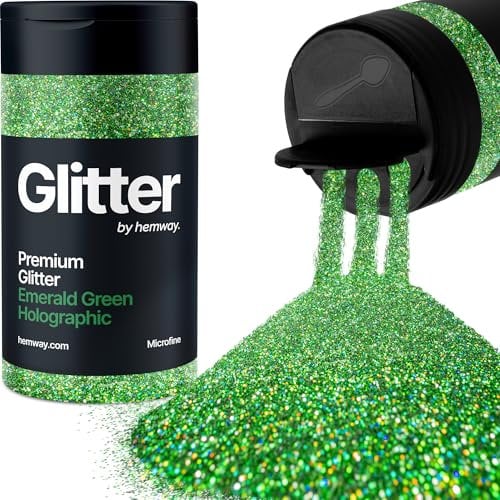 Hemway Premium Glitter Shaker - Emerald Green Holographic | 125g Microfine Metallic Flake Sequins for Resin & Epoxy Crafts | Craft Supplies for Tumblers, Festival, Hair, Face, Body, Eye & Nail Art