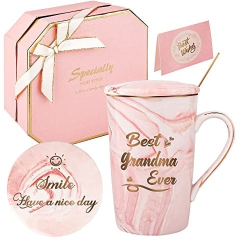 DONGSHANGIFT Best Grandma Mug Best Grandma Ever Coffee Mug Grandma Gifts Set for Mothers Day from Granddaughter Grandson Birthday Gift for Grandma 14oz Gift Box Set(Pink-Best Grandma)