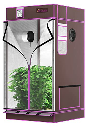 ATOUR 2x2 Grow Tent, 24x24x48''High Reflective Mylar 1680D Hydroponic Grow Tents, Waterproof Grow Tent with Double Cleart Observation Door and Floor Tray, for Indoor Plant Growing