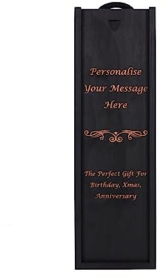 Personalised Wine Gift Box Black, Single Bottle Wooden Custom Engraved Box for Whisky, Champagne, or Prosecco, Customised Gift for Birthday, Anniversary, Xmas, Bottle Not Included (1 Bottle Box)