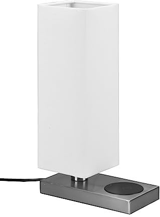 Reality Leuchten Tischleuchte Haley R59100107, Metall Nickel matt, Schirm Stoff Weiß, exkl. 1x E14, induktives Ladefeld