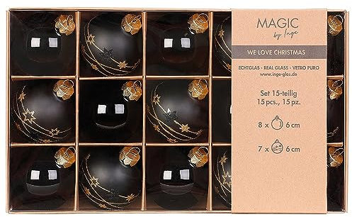 Weihnachtskugeln Glas 6cm x 15 Stück in Kartonbox Christbaumkugeln schwarz - Ebony Black