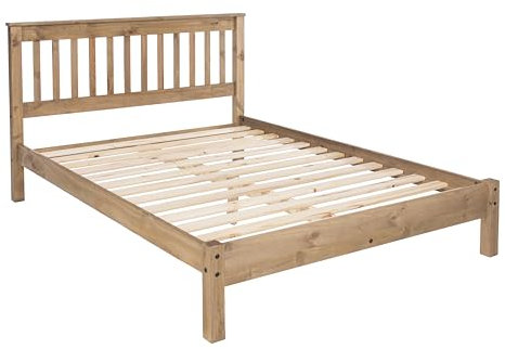 Home Source Corona Solid Wood Slatted 4ft 6in Double Bed Frame, Natural Pine