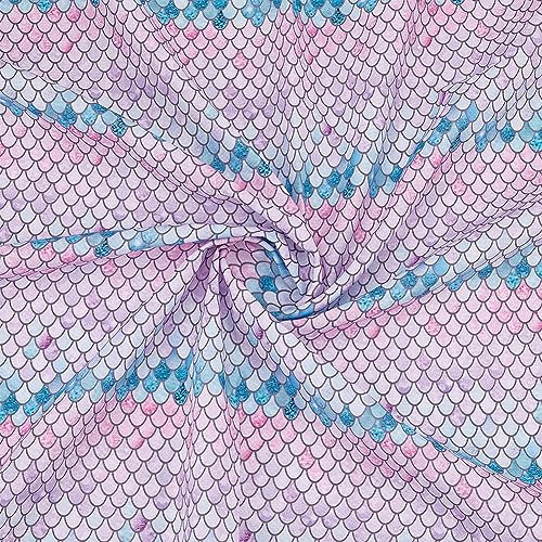 FINGERINSPIRE Stoff Mit Meerjungfrauenschuppen 1x1.45 m Fischschuppenmuster Polyester Baumwollstoff Rosa Meerjungfrau Bedruckter Stoff Für DIY Handwerk Heimtextilien Stoffnähen (Nicht Elastisch)