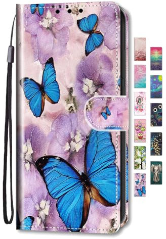 UCool For Apple iPhone 6 7 8 SE 2020 2022 Case Flip Wallet PU Leather Personalised Cute 3D Purple Butterfly Flower Pattern Designe For Girls Men Bumper Shockproof Protective Cover with Card Holder