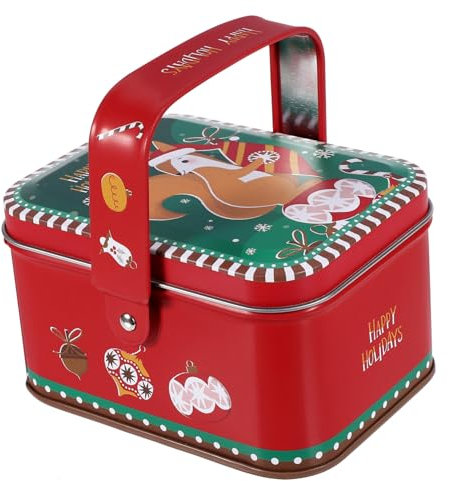 BESTonZON Christmas Metal Tin With Lid - Cookie, Biscuit, Pastry Storage Box - Empty Candy Container