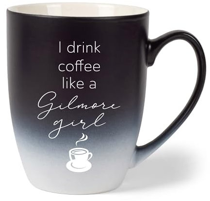 Elanze Designs Kaffeetasse aus Steingut mit der Aufschrift I Drink Coffee Like A Gilmore Girl, zweifarbig, Ombre, mattschwarz und weiß, 340 ml