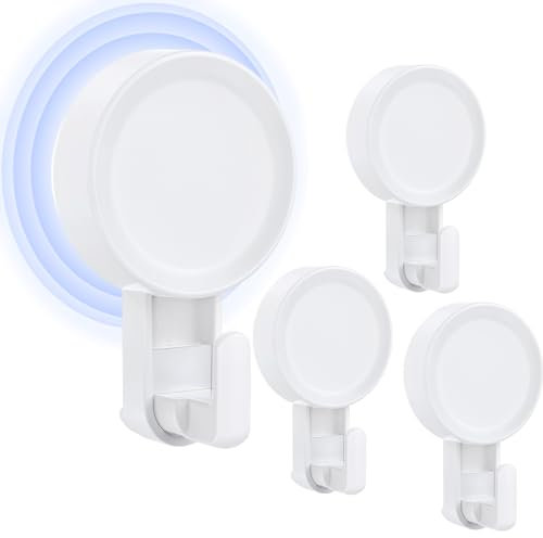 Teletrogy Ganci Ventosa per Vetro e Piastrella, Impermeabile Portante 5KG Ganci a Vuoto Riutilizzabile in Plastica per Cucina Bagno Finestra, Ghirlanda Chiave e Panno, 4 Pezzi, Bianca