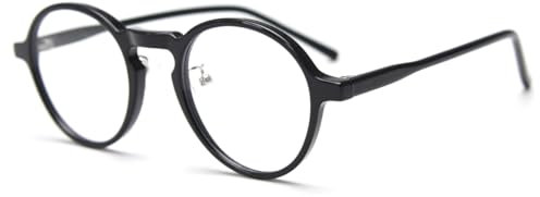kachawoo Runde Gläser Rahmen TR90 Brillen Retro Gläser für Männer Frauen Klare Linse Brillen (black with clear)