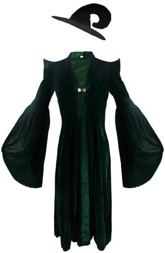 Professor McGonagall Grüner Umhang Robe Mantel Hexe Minerva Zauberer Zauberin Halloween Cosplay Kostüm (Green - 1, X-Large)